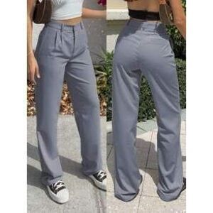 MYOURSA Solid Front Pleated Straight Leg Tailored Pants